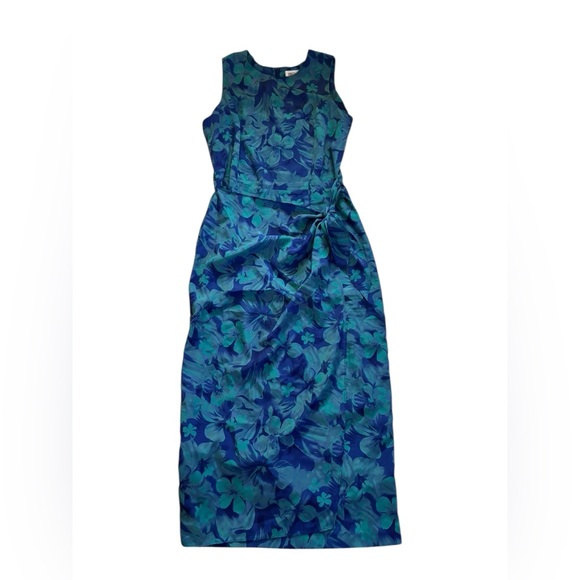 Maggy London Blue/Green Floral Sleeveless Dress Size 14 - Picture 4 of 8